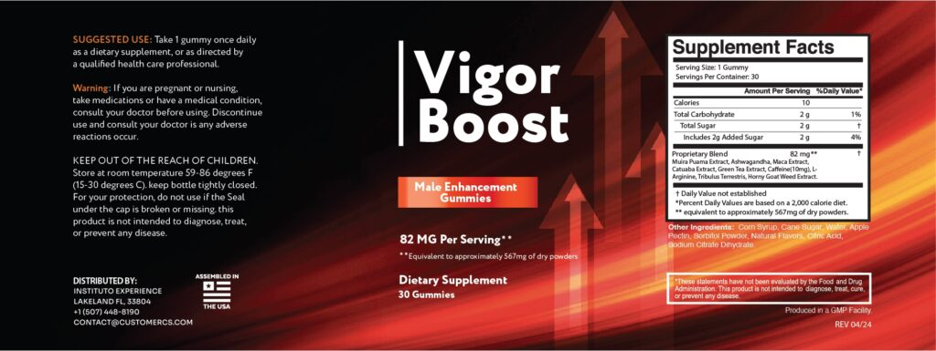 VigorBoost Supplement Facts Label — Ingredients and Dosage Information